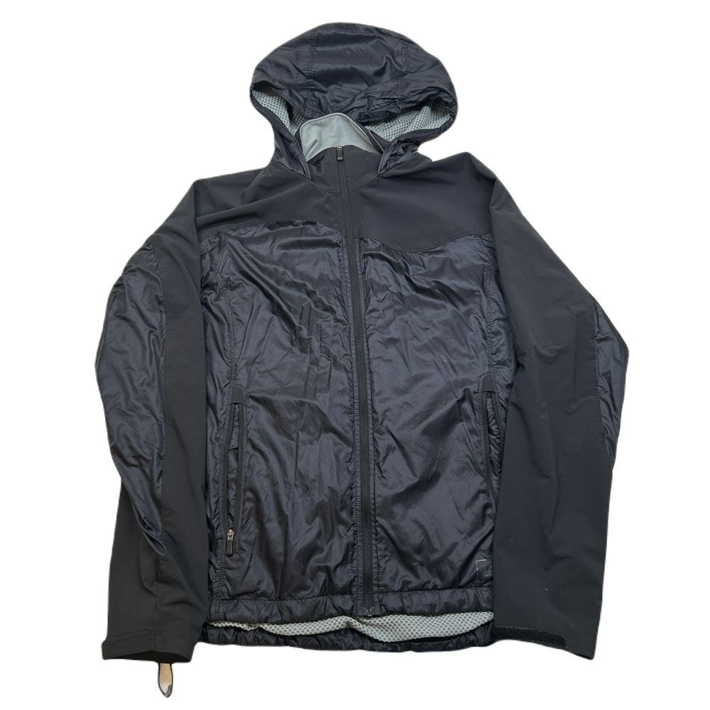 REI Windbreaker Jacket Womens Medium Black Hooded Nylon Hybrid Hike‎